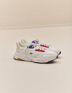 Baskets basses Nathanael - Cuir recyclé et suède vegan blanc rouge mutarde