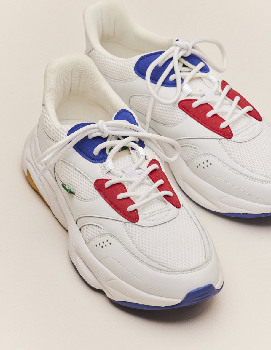 Baskets basses Nathanael - Cuir recyclé et suède vegan blanc rouge mutarde