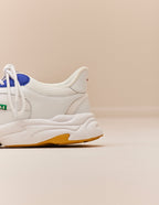 Baskets basses Nathanael - Cuir recyclé et suède vegan blanc rouge mutarde