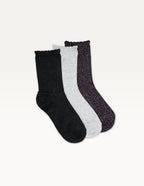Pack of 3 Chaussettes - Côtelé froufrou noir violet argenté