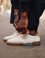 Baskets basses Anatole - Écru moutarde bleu