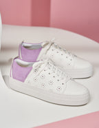 Baskets basses Renée Plateau Découpe - Cuir blanc et suède lilas
