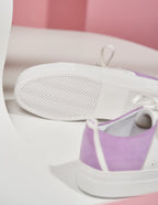 Baskets basses Renée Plateau Découpe - Cuir blanc et suède lilas