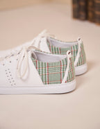 Baskets basses Renée - Cuir blanc et tartan vert