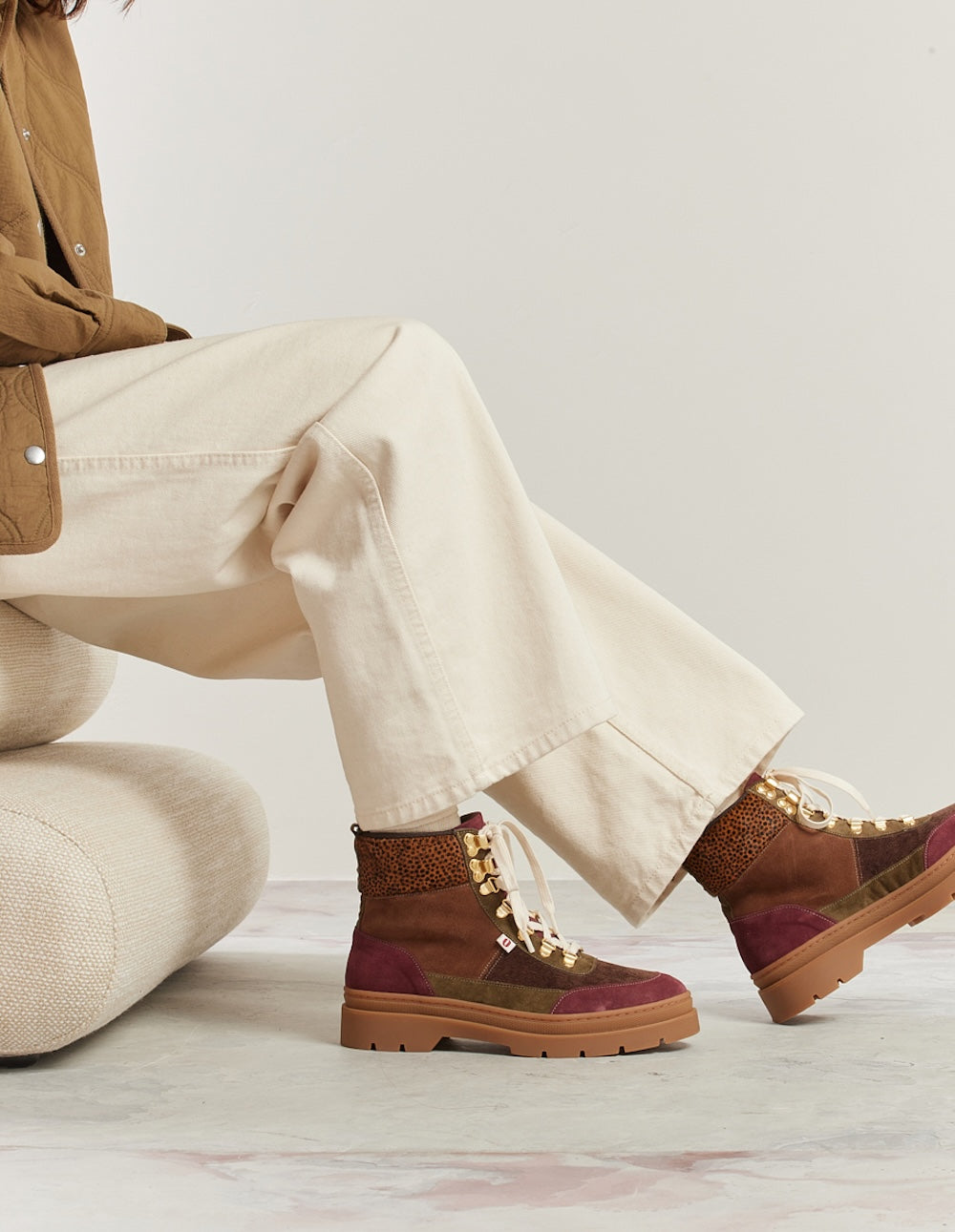 Joelle laced ankle boots - burgundy brown kaki suede