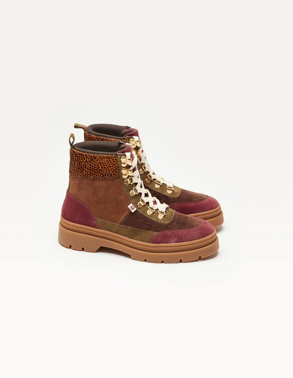 Joelle laced ankle boots - burgundy brown kaki suede