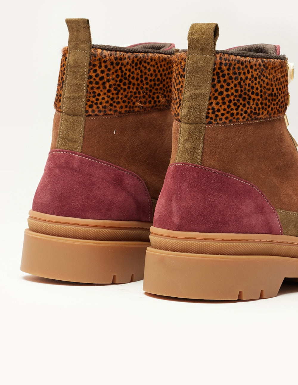 Joelle laced ankle boots - burgundy brown kaki suede