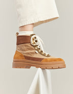 Joelle laced ankle boots - Suede fourré ambre beige kaki