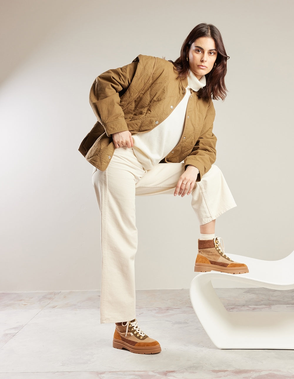 Joelle laced ankle boots - Suede fourré ambre beige kaki
