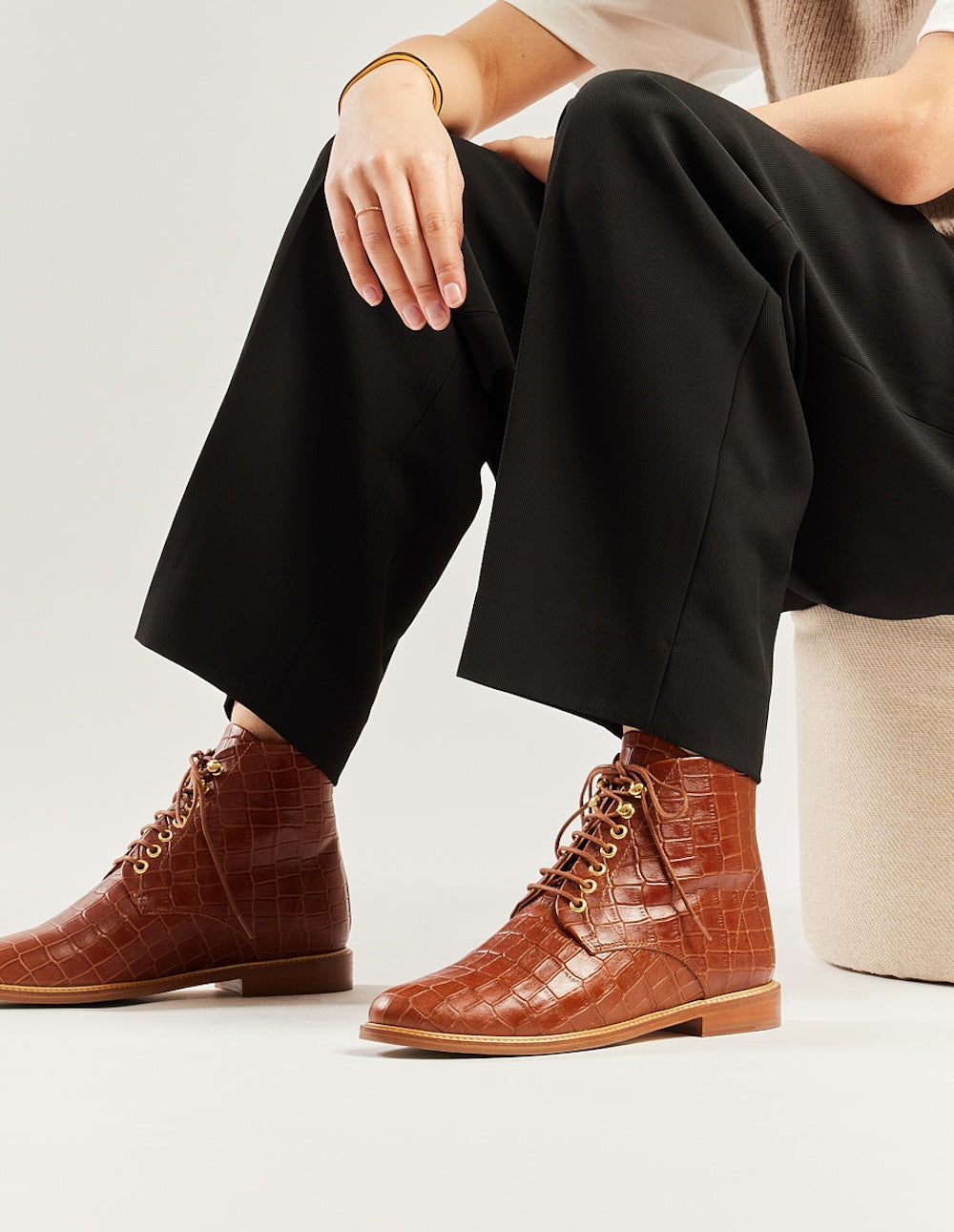 Lucienne laces ankle boots - Brown crocodile leather