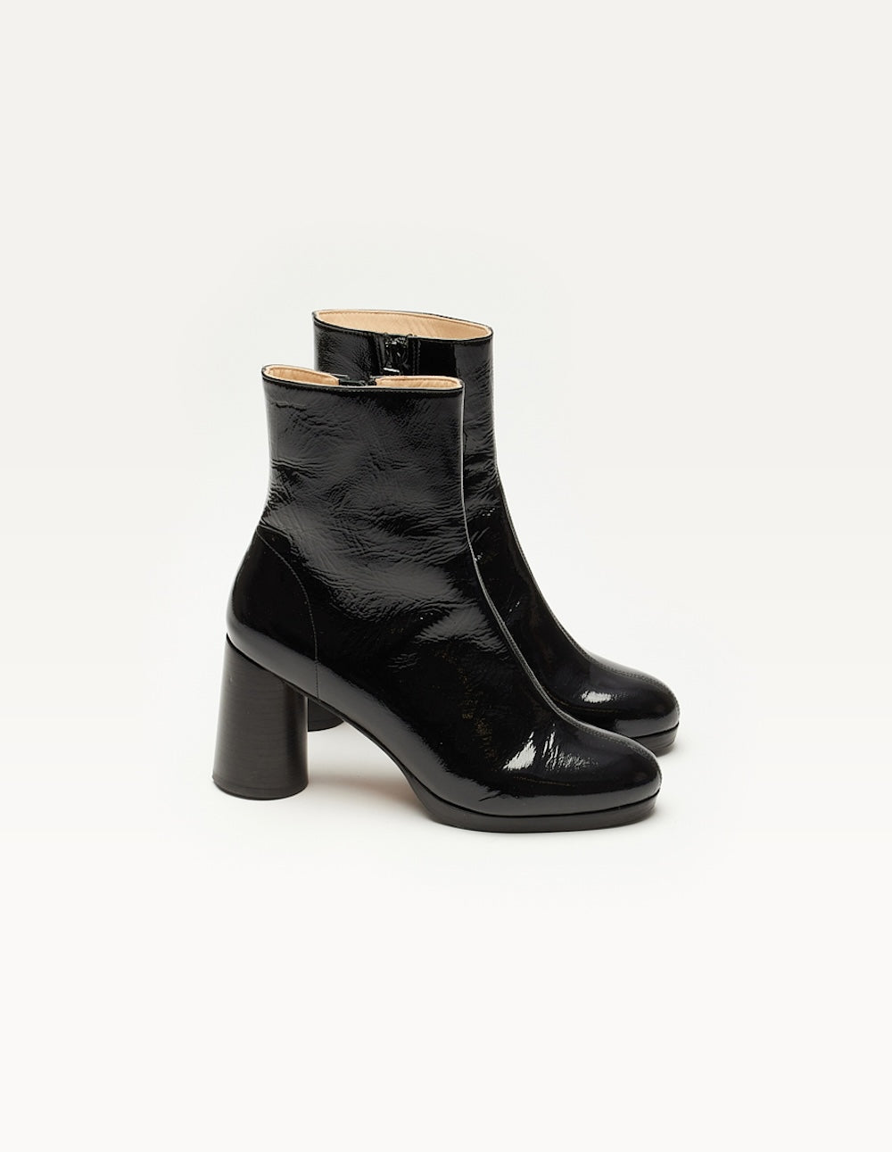 Bottines à talons Serena - Cuir plissé verni noir