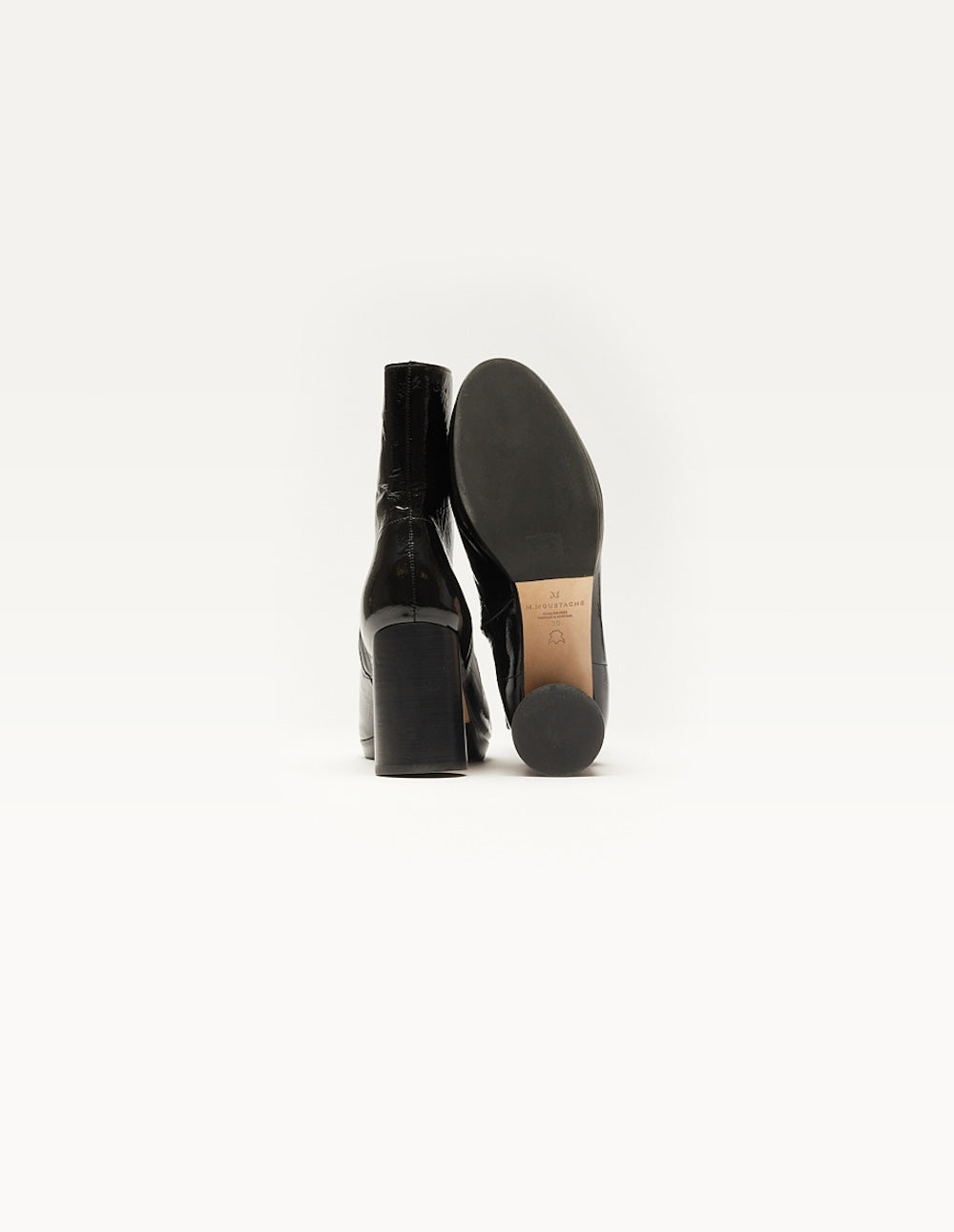 Bottines à talons Serena - Cuir plissé verni noir