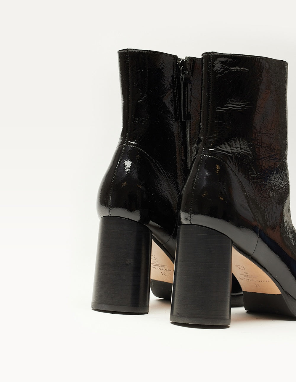 Bottines à talons Serena - Cuir plissé verni noir