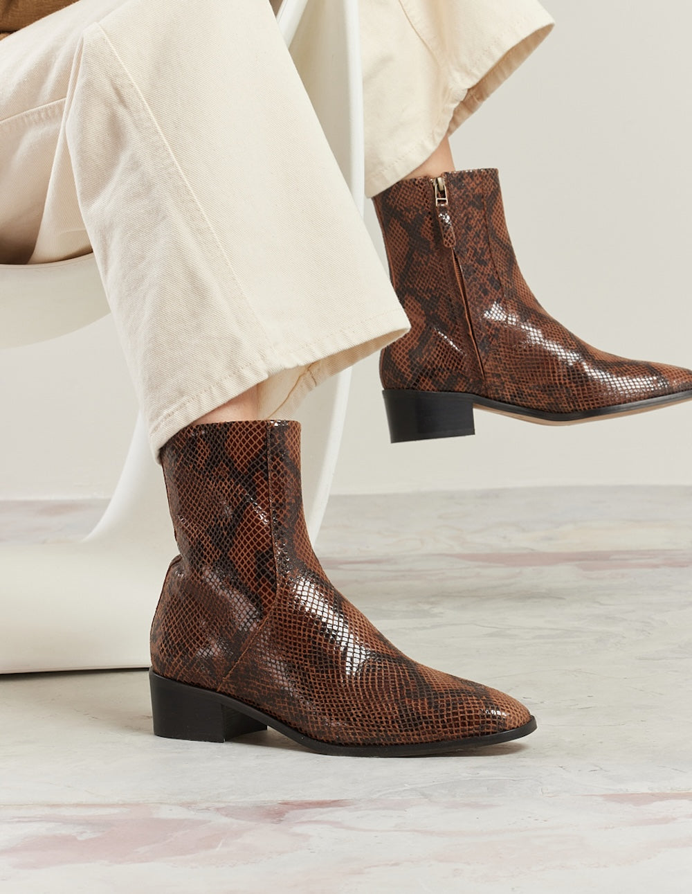 Sybille Bottines - Cuir brown python
