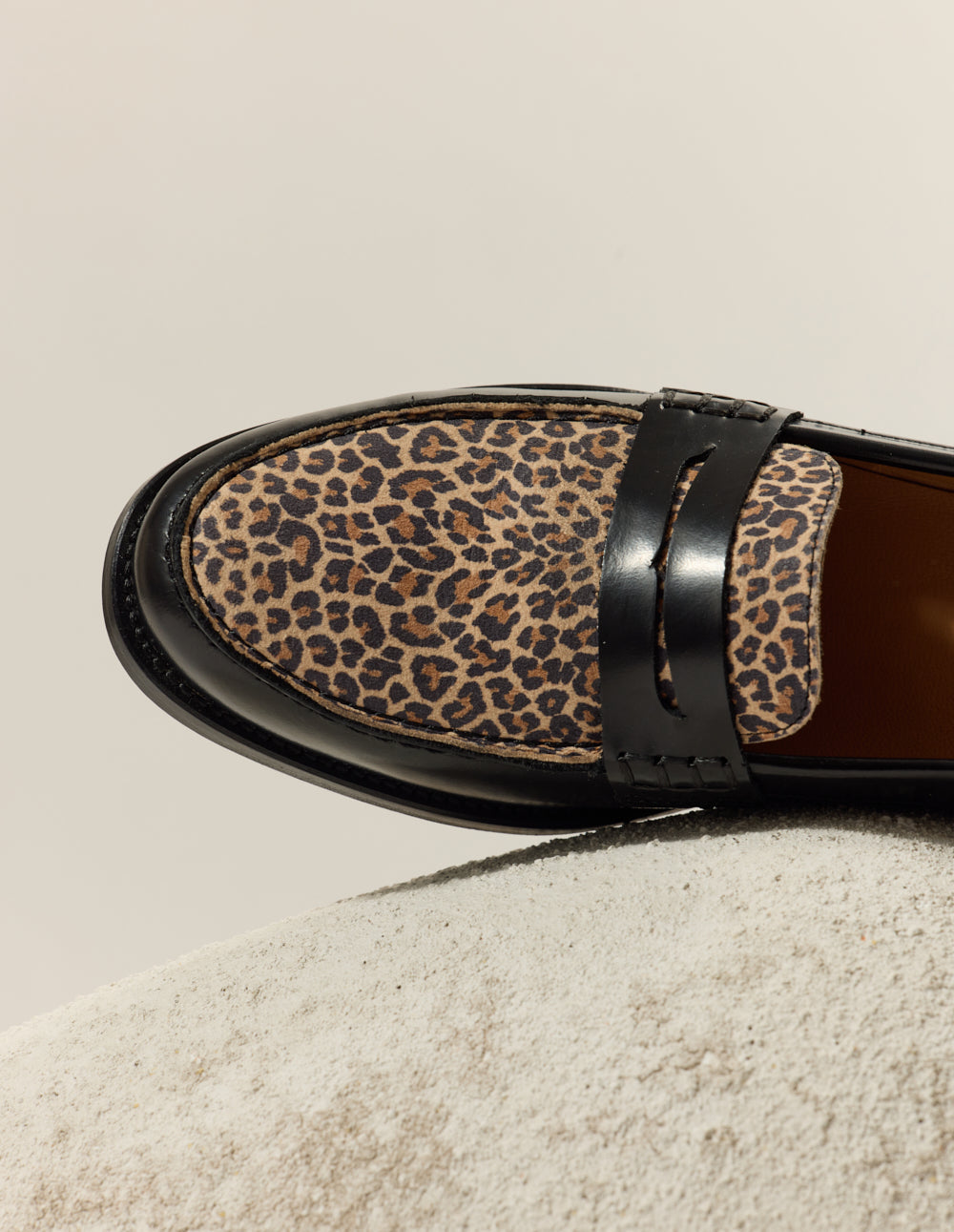 Fanny loafers - Cuir box noir and léopard