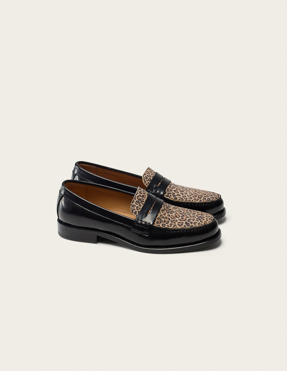 Fanny loafers - Cuir box noir and léopard