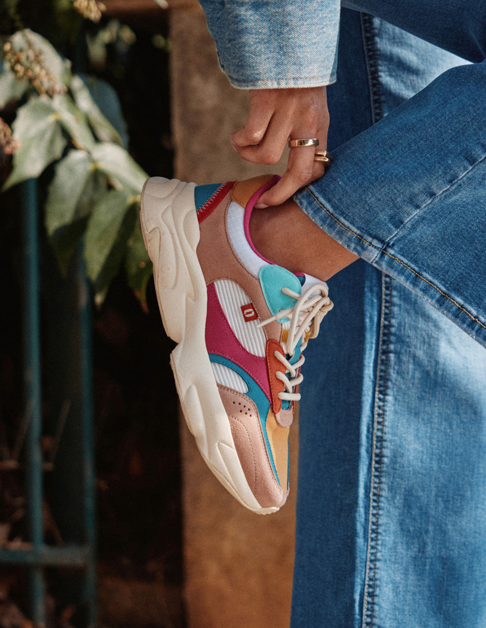 Baskets basses Nathanaelle - Saumon turquoise moutarde