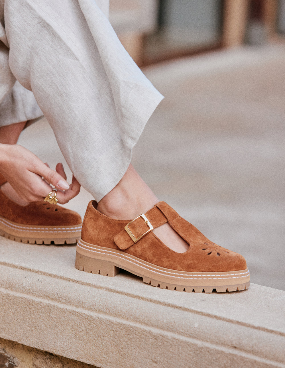 Derbies Romane Ajourée - Suede ambre