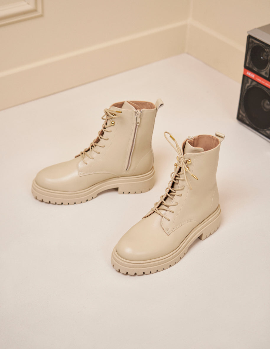 Bottines à lacets Salomé - Cuir crème