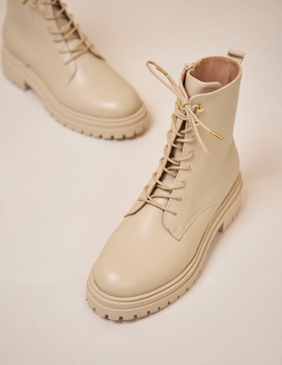 Bottines à lacets Salomé - Cuir crème