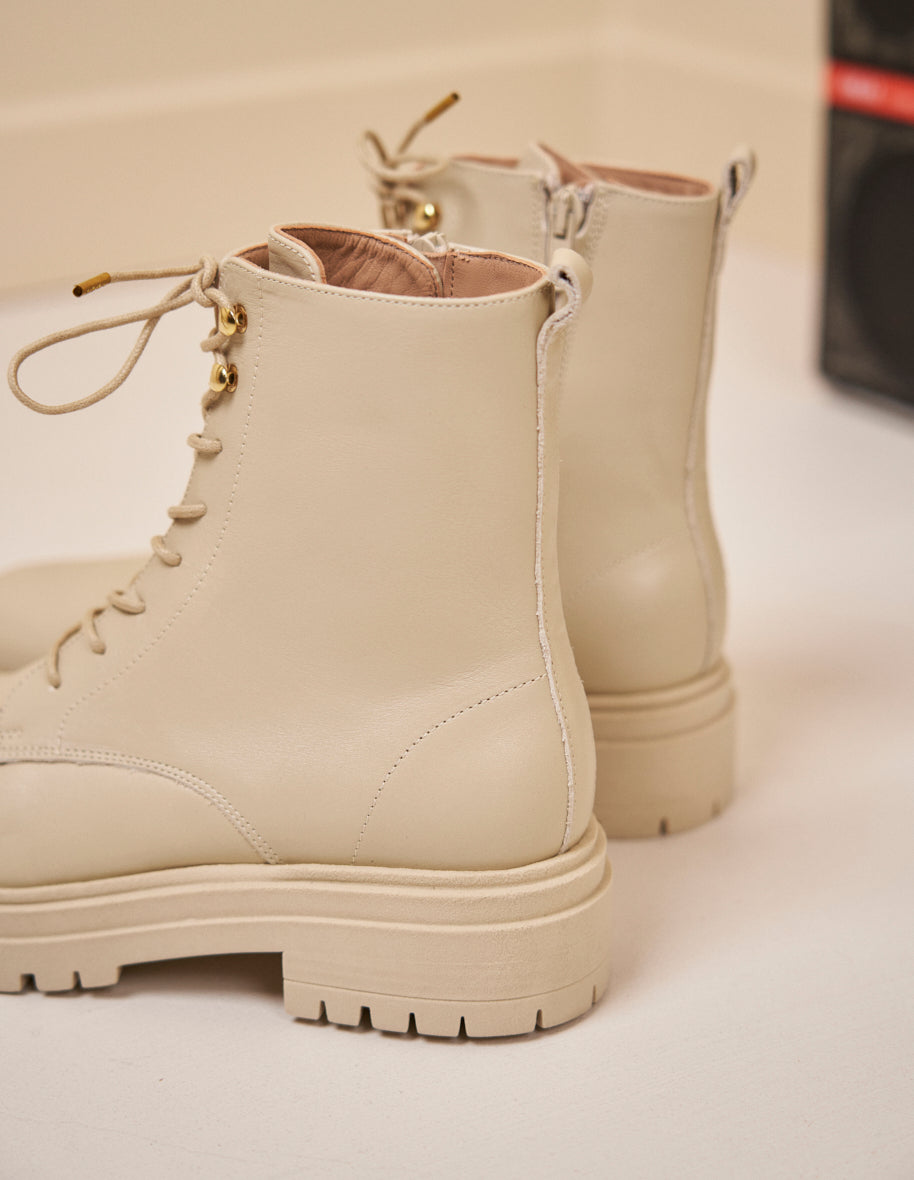 Bottines à lacets Salomé - Cuir crème