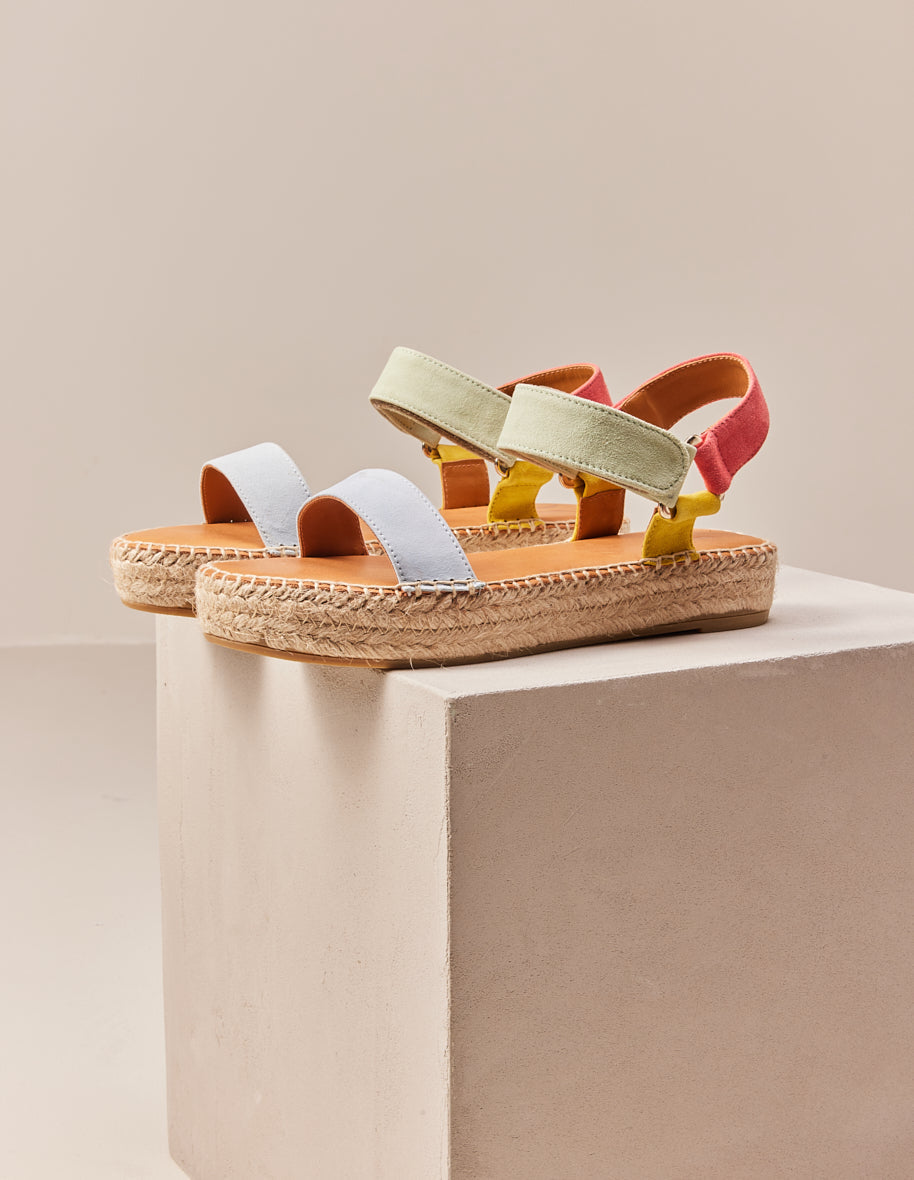 Espadrilles Flore - Coral suède ciel jaune