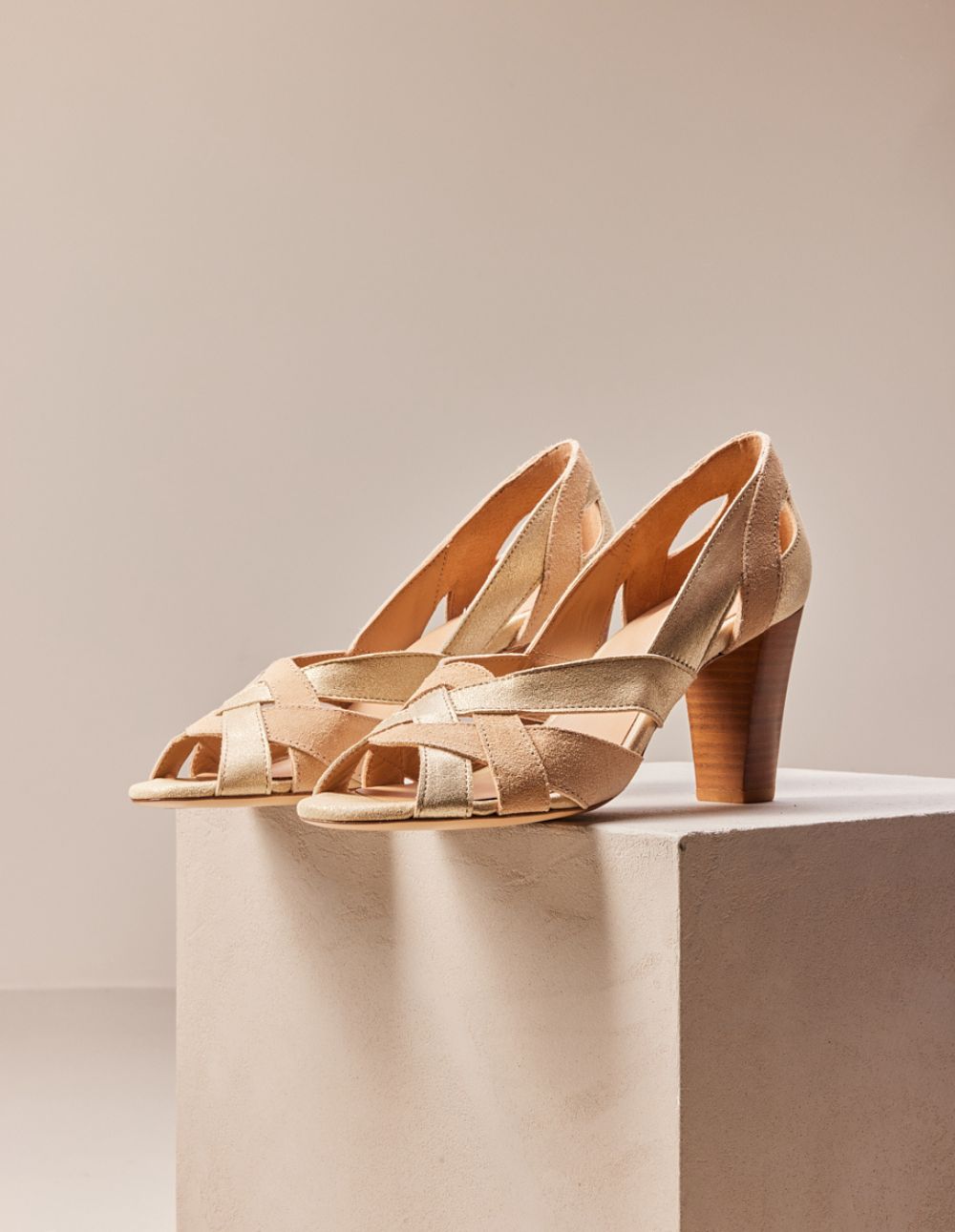 Clémentine H tall sandals - Cuir et suède champagne beige
