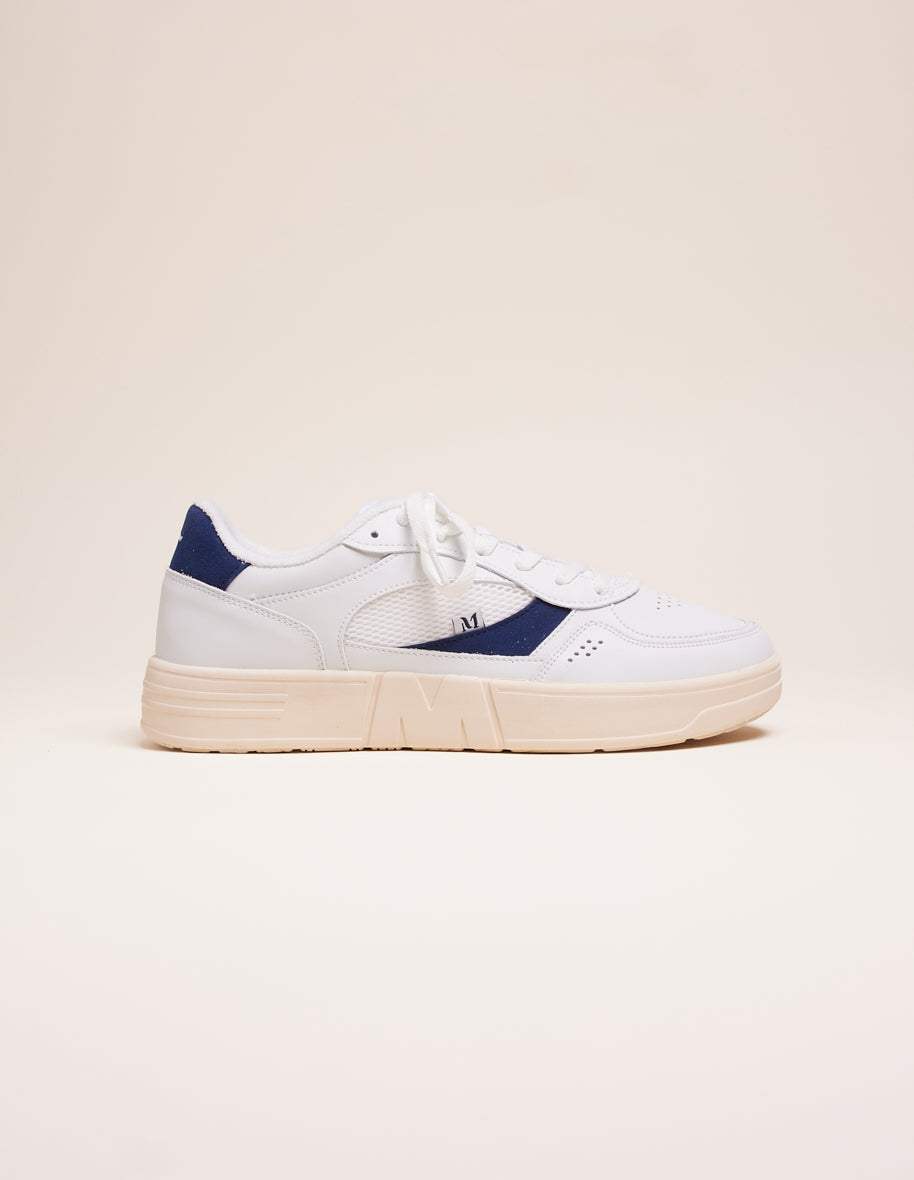 Baskets basses Aimé - Cuir recyclé et suède vegan blanc marine