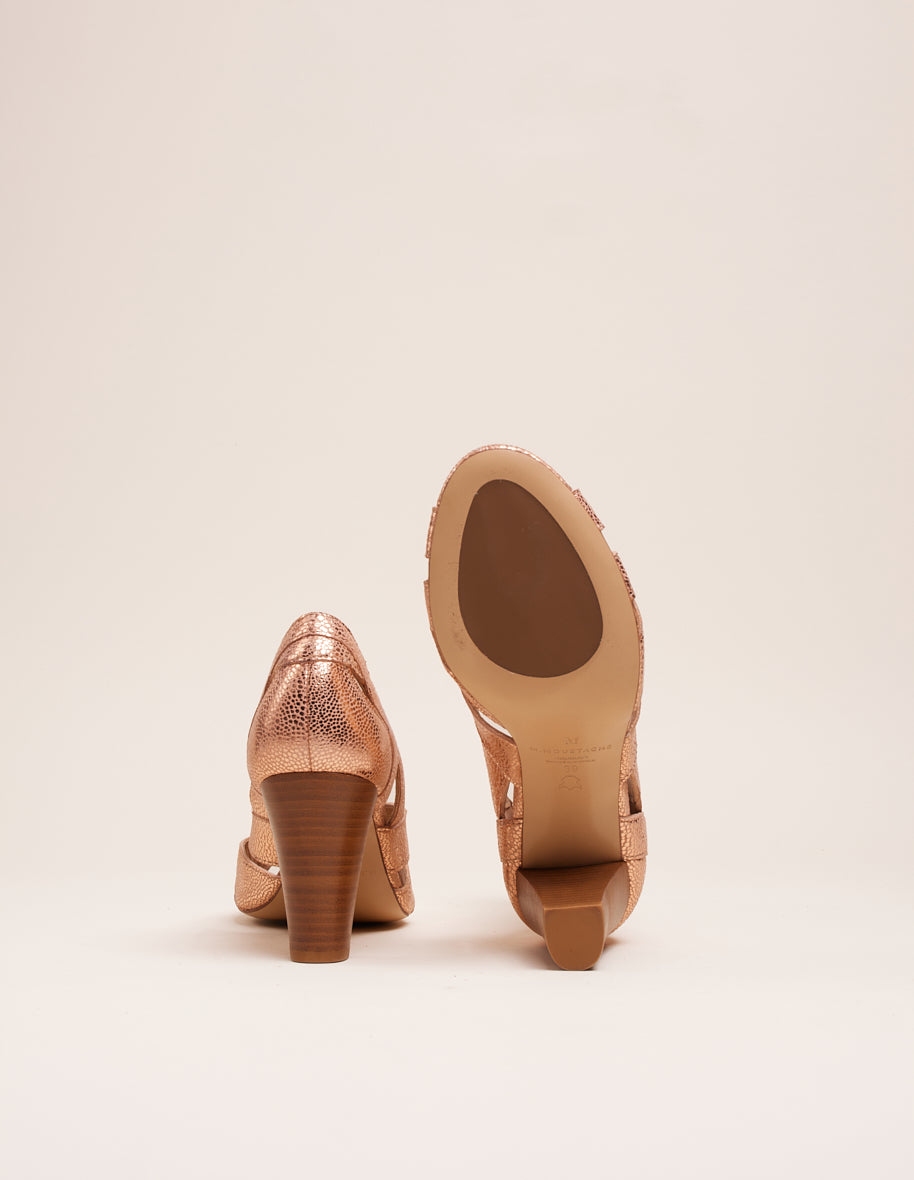 Clémentine H tall sandals - Cuir craquelé rose