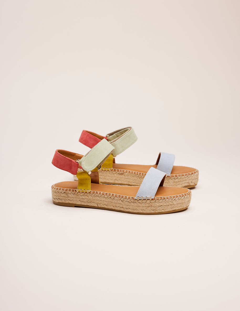 Espadrilles Flore - Coral suède ciel jaune