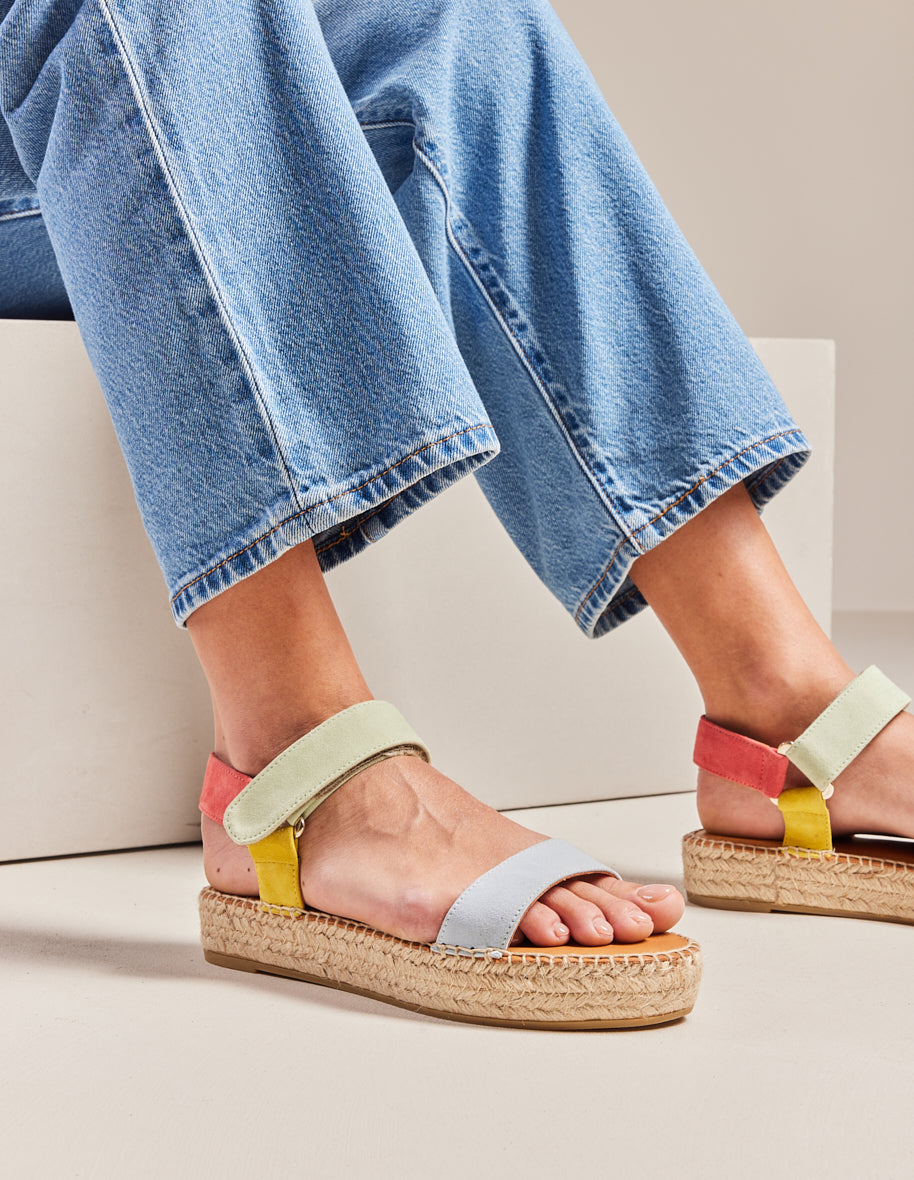 Espadrilles Flore - Coral suède ciel jaune