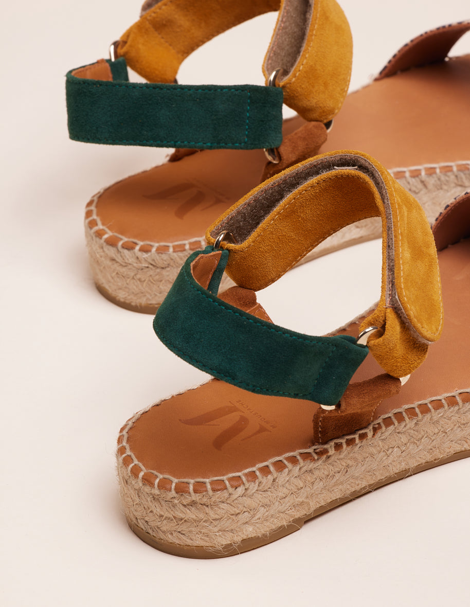 Floral Espadrilles - Brown sapin suede