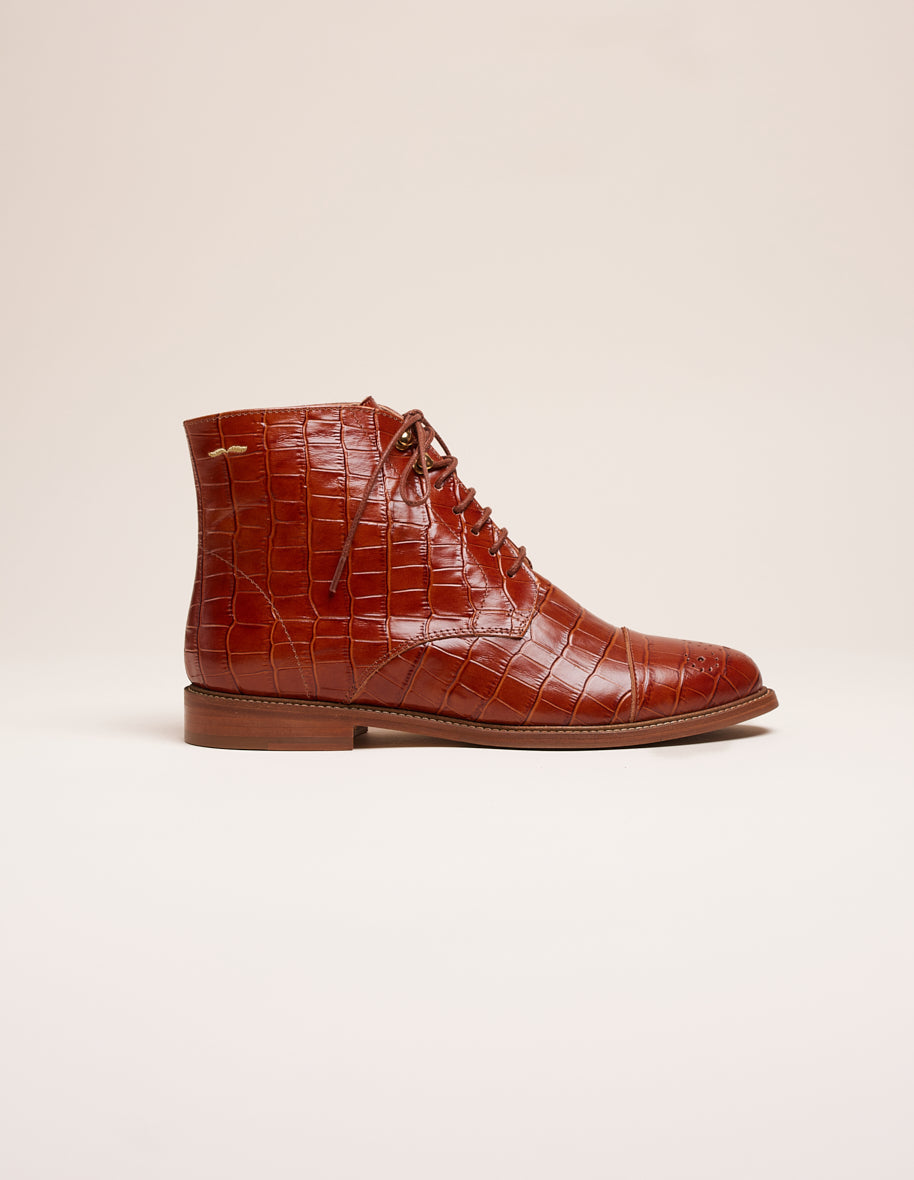 Lucienne laces ankle boots - Cuir croco cognac