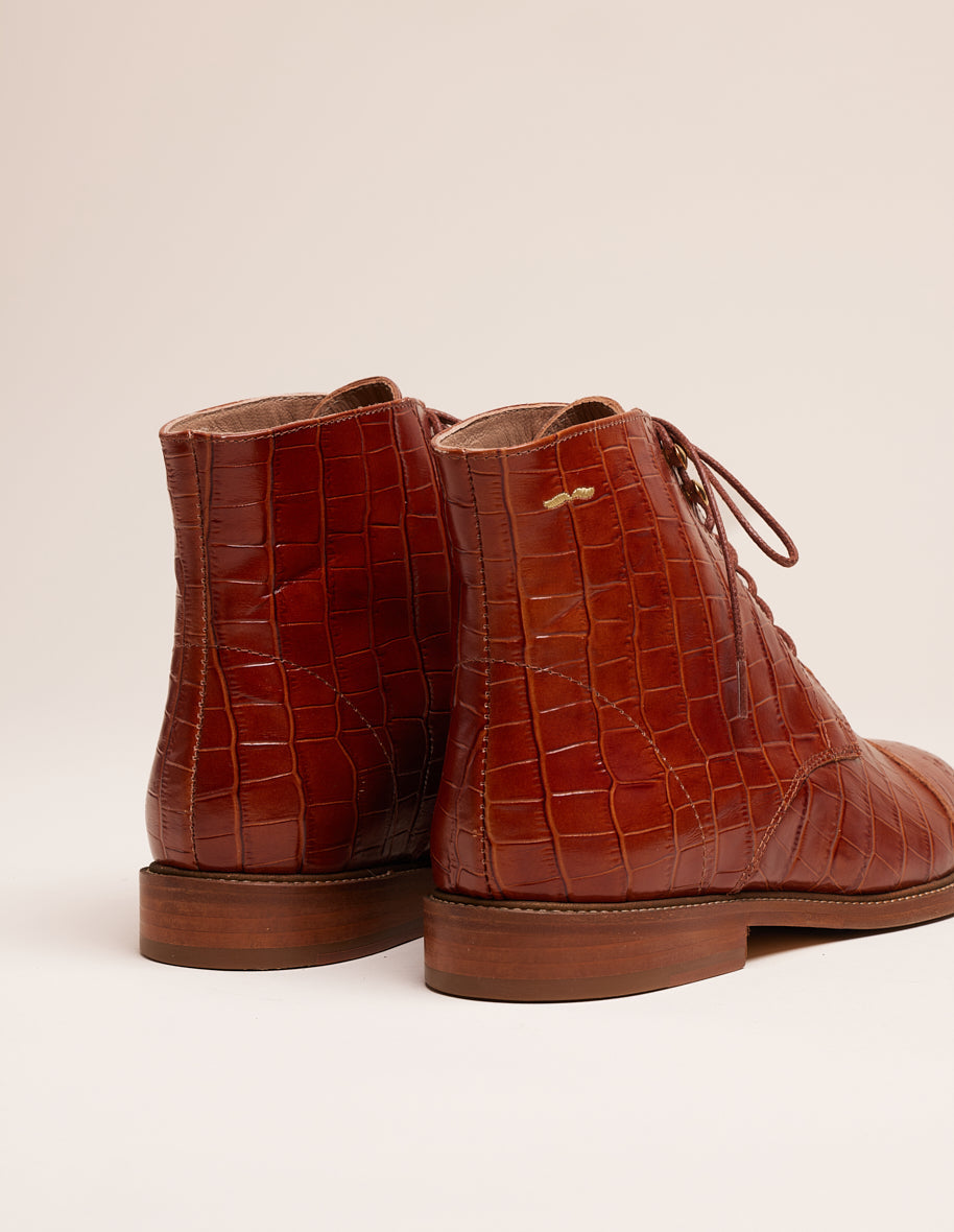 Lucienne laces ankle boots - Cuir croco cognac