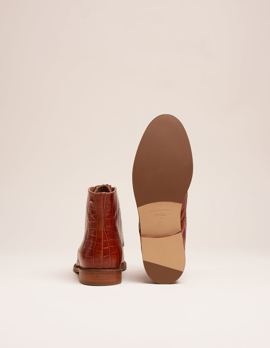 Lucienne laces ankle boots - Cuir croco cognac