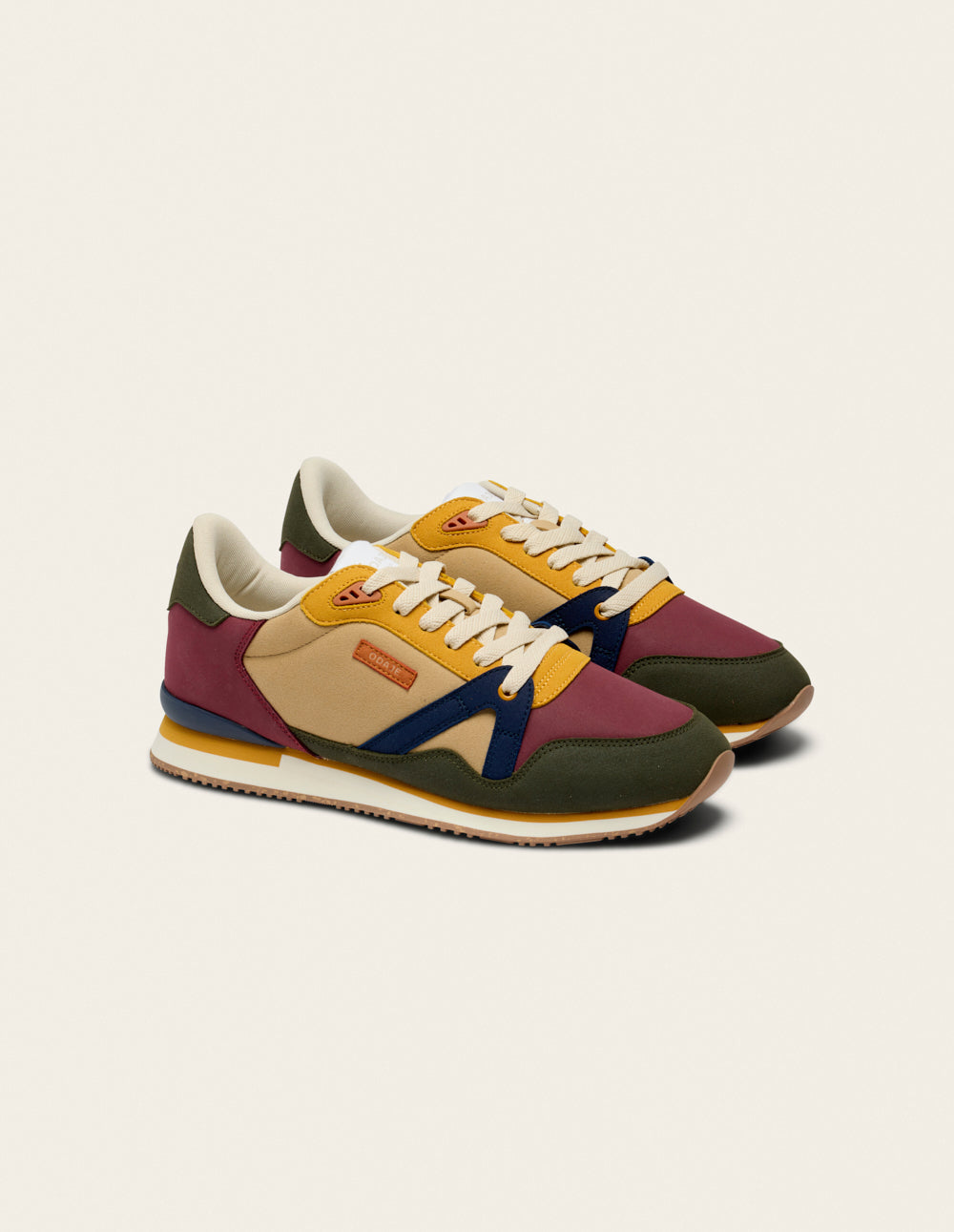 Baskets basses André - Kaki bordeaux moutarde