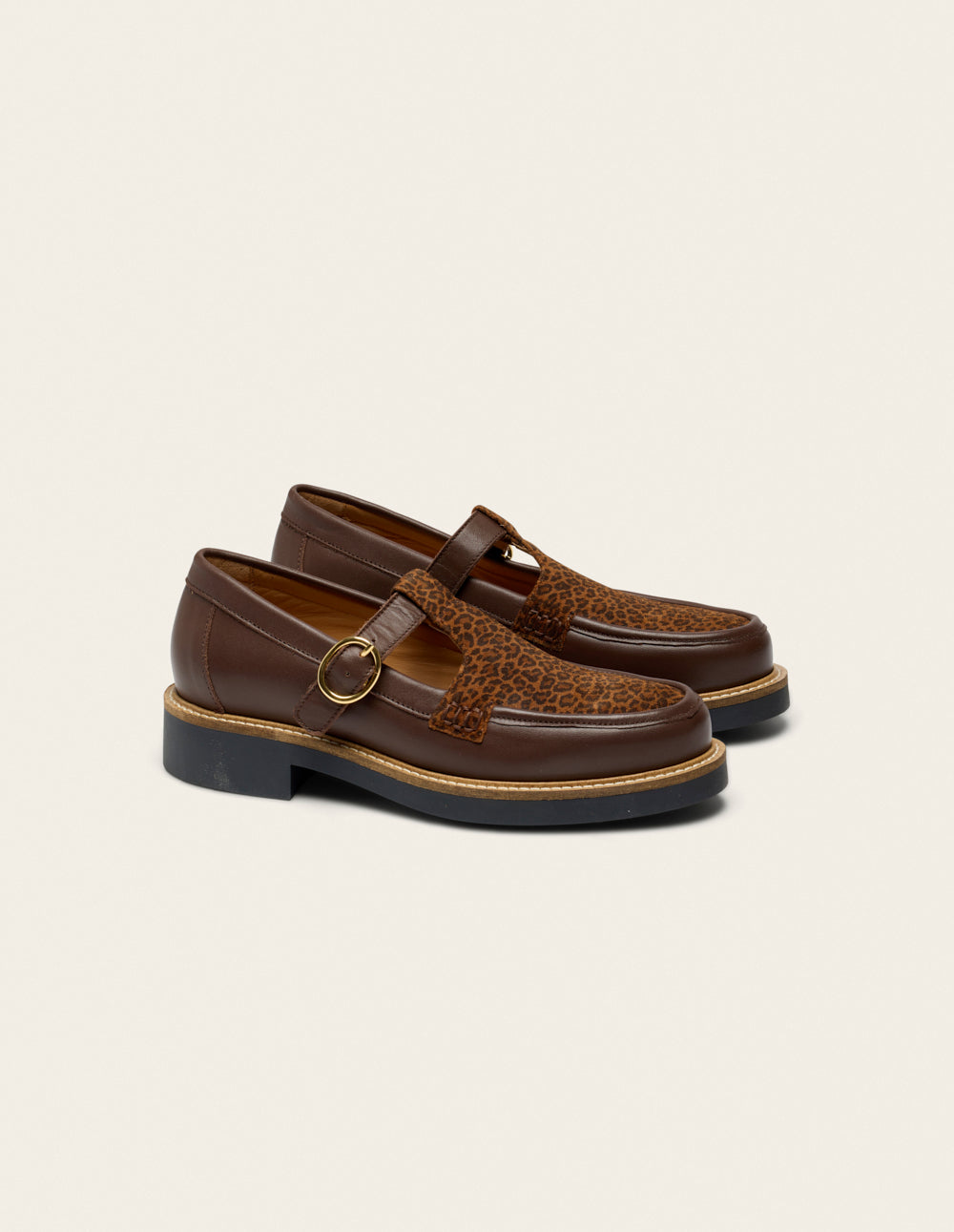 Derbies Carmen - Brown and Leopard Cuir