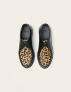Derbies Deborah - Cuir noir et pony leopard