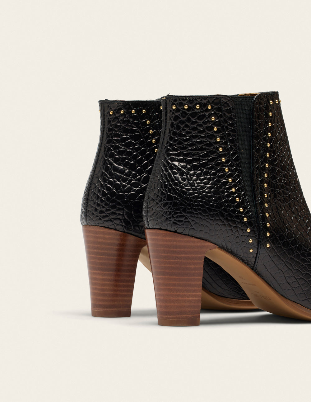 Jeanne H ankle boots - Cuir noir croco et clous