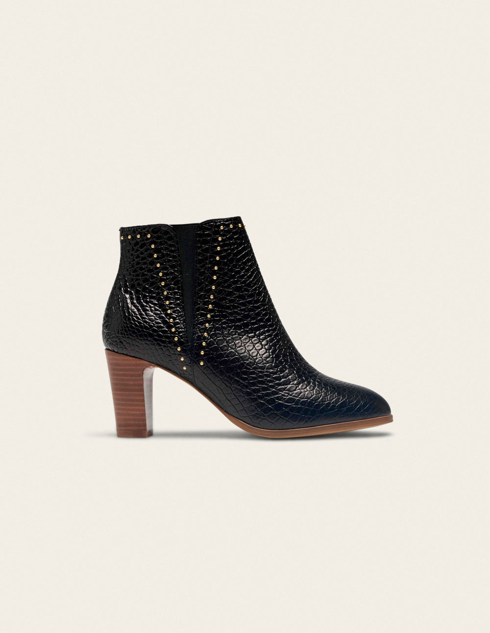 Jeanne H ankle boots - Cuir noir croco et clous