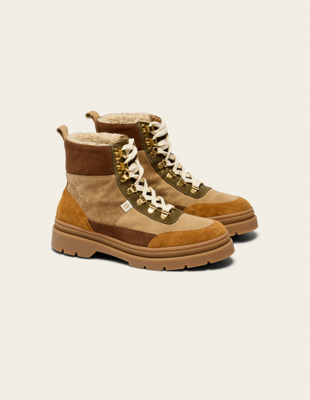 Joelle laced ankle boots - Suede fourré ambre beige kaki