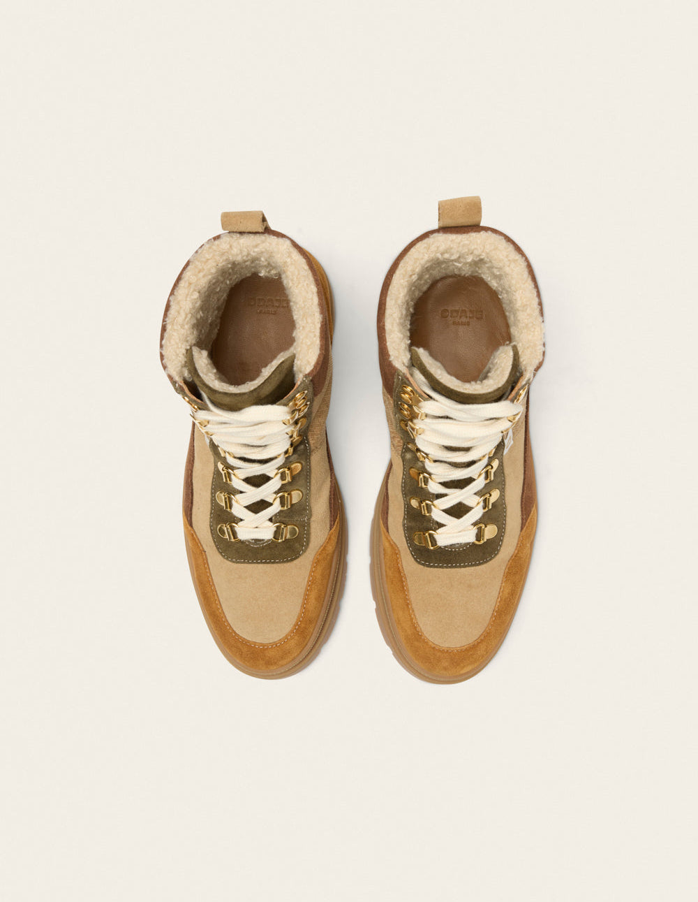Joelle laced ankle boots - Suede fourré ambre beige kaki