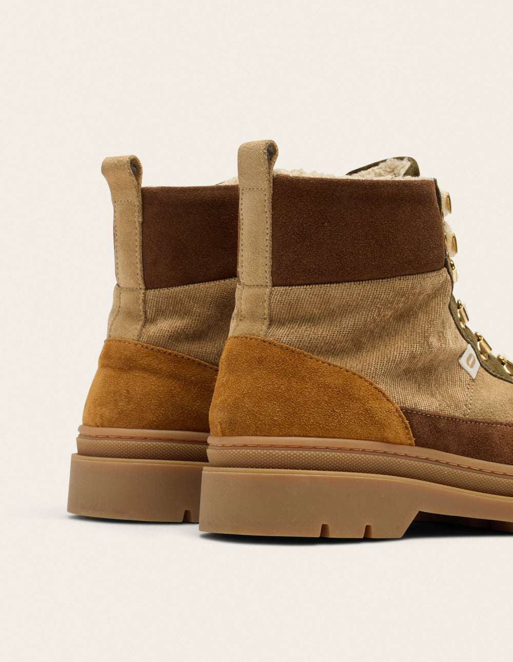 Joelle laced ankle boots - Suede fourré ambre beige kaki