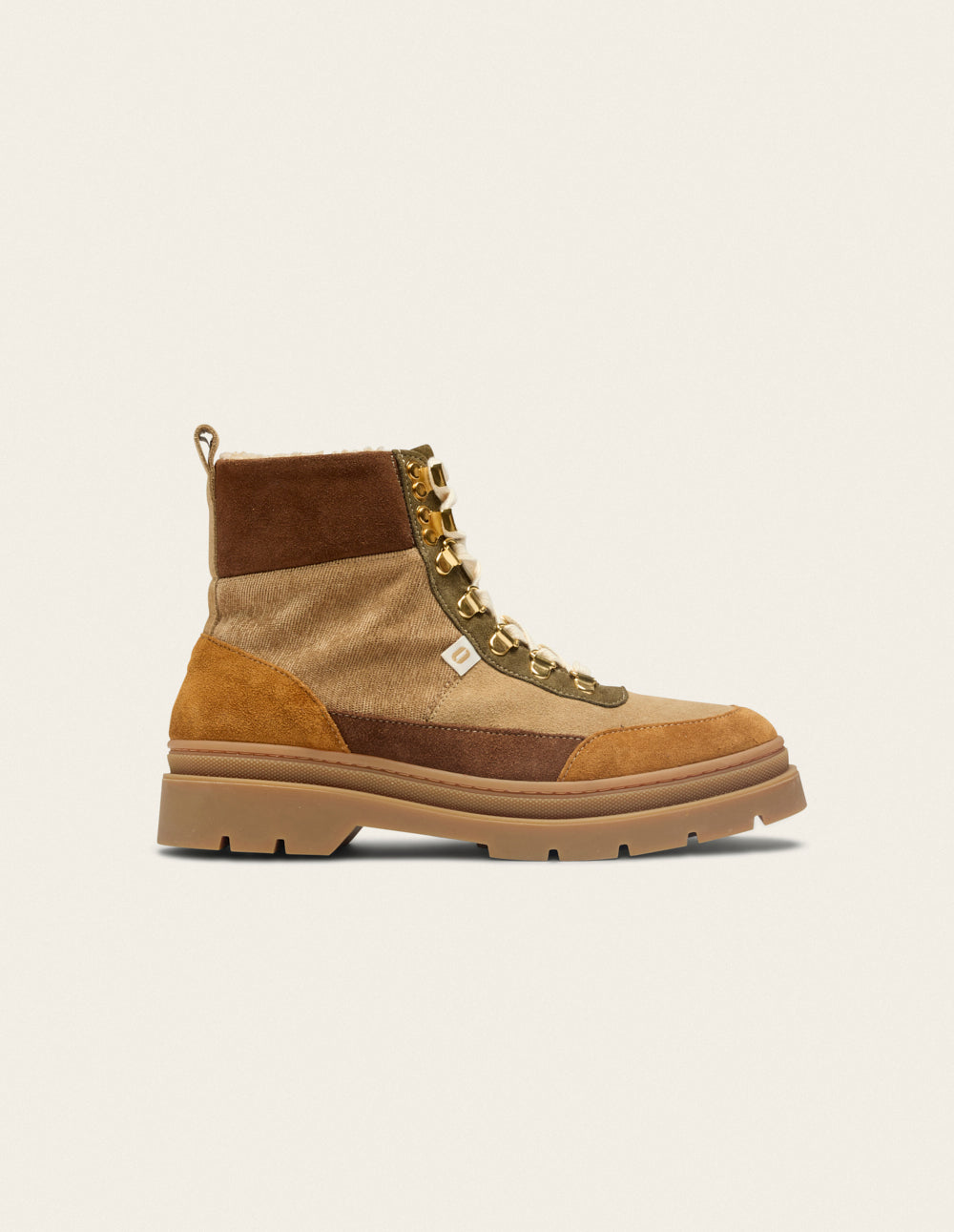 Joelle laced ankle boots - Suede fourré ambre beige kaki