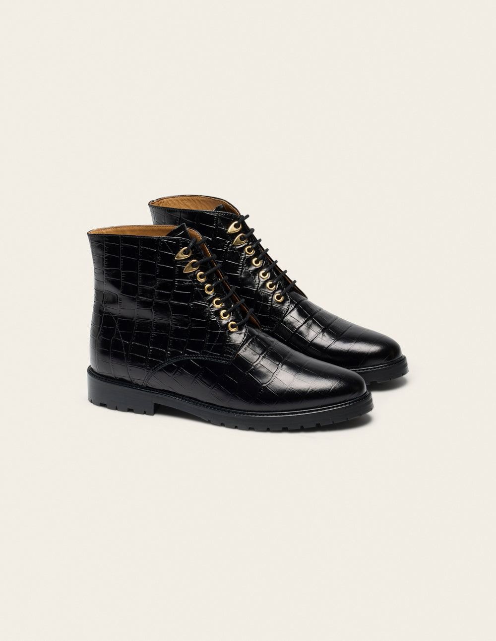 Laurène laced ankle boots - Cuir croco noir