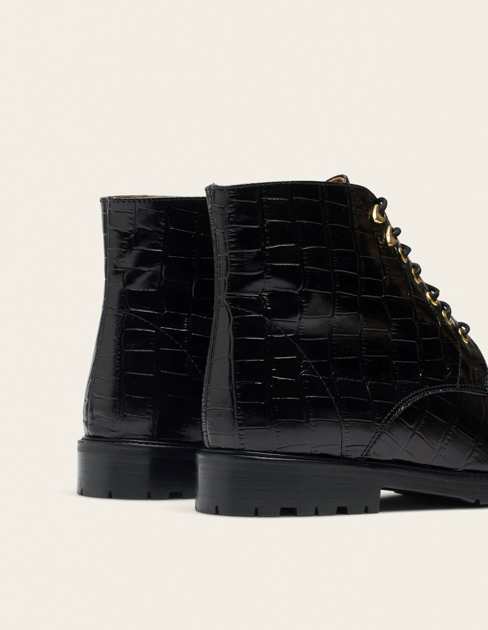 Laurène laced ankle boots - Cuir croco noir