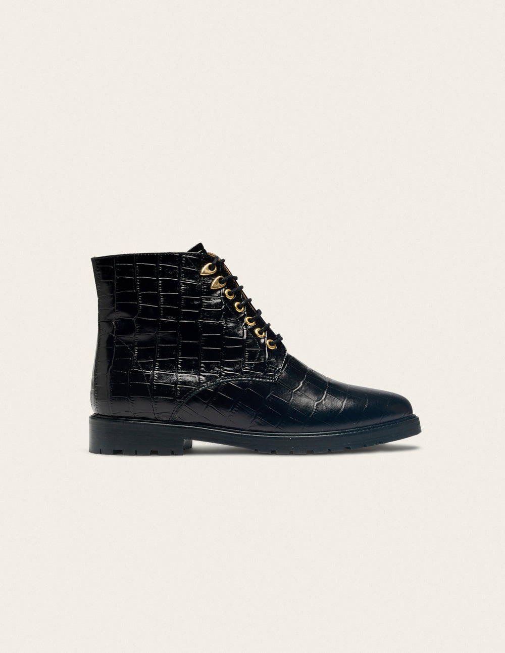 Laurène laced ankle boots - Cuir croco noir
