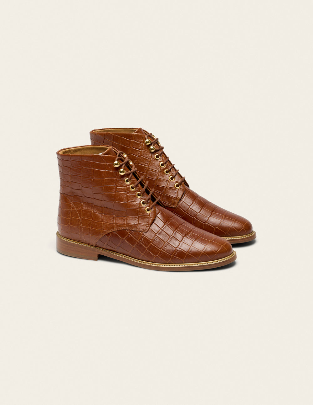 Lucienne laces ankle boots - Brown crocodile leather