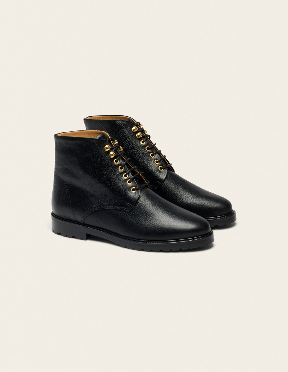 Lucienne laced ankle boots - Cuir Grainé Noir œillets