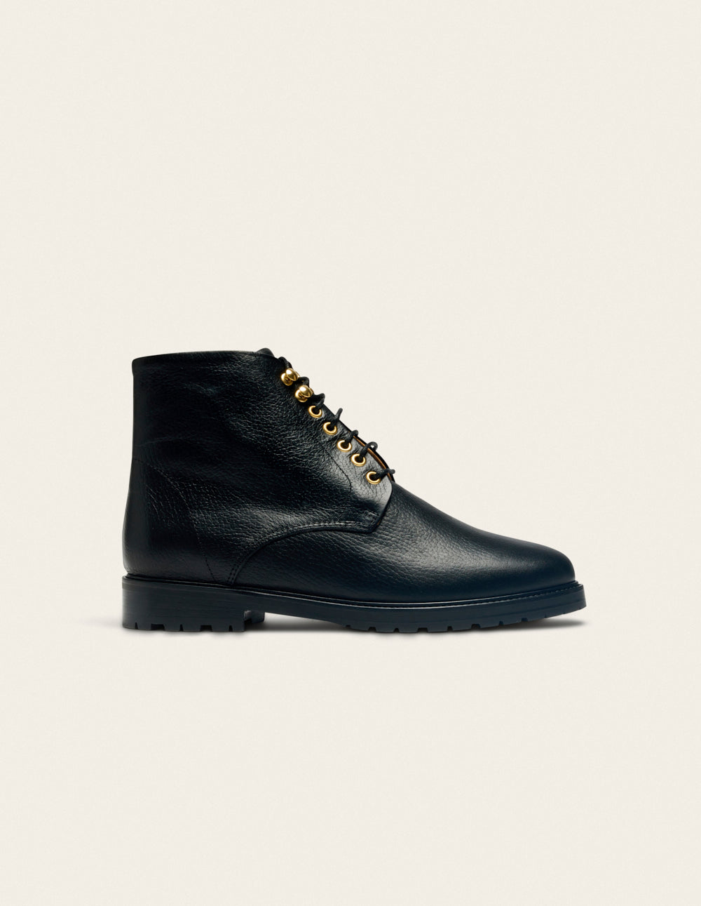 Lucienne laced ankle boots - Cuir Grainé Noir œillets